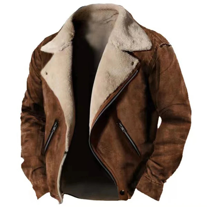 Men's Winter Fleece Turn-Down Collar Zip Outdoor Jacket, Thick Warm