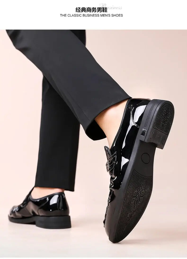 Men's Brown Crocodile Patent Leather Slip-On Loafer Oxfords