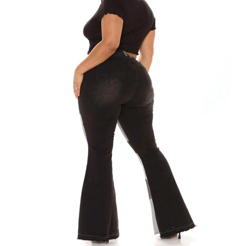 Fashion Women Jeans High Waist Pockets Button Fly Color Block Wide Leg Denim Pants Streetwear Trousers Women