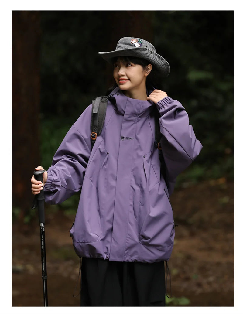 2024 New Men's Outdoor Hooded Windbreaker Jacket Autumn Waterproof Hiking Bomber Jackets Women Trekking Softshell Coats