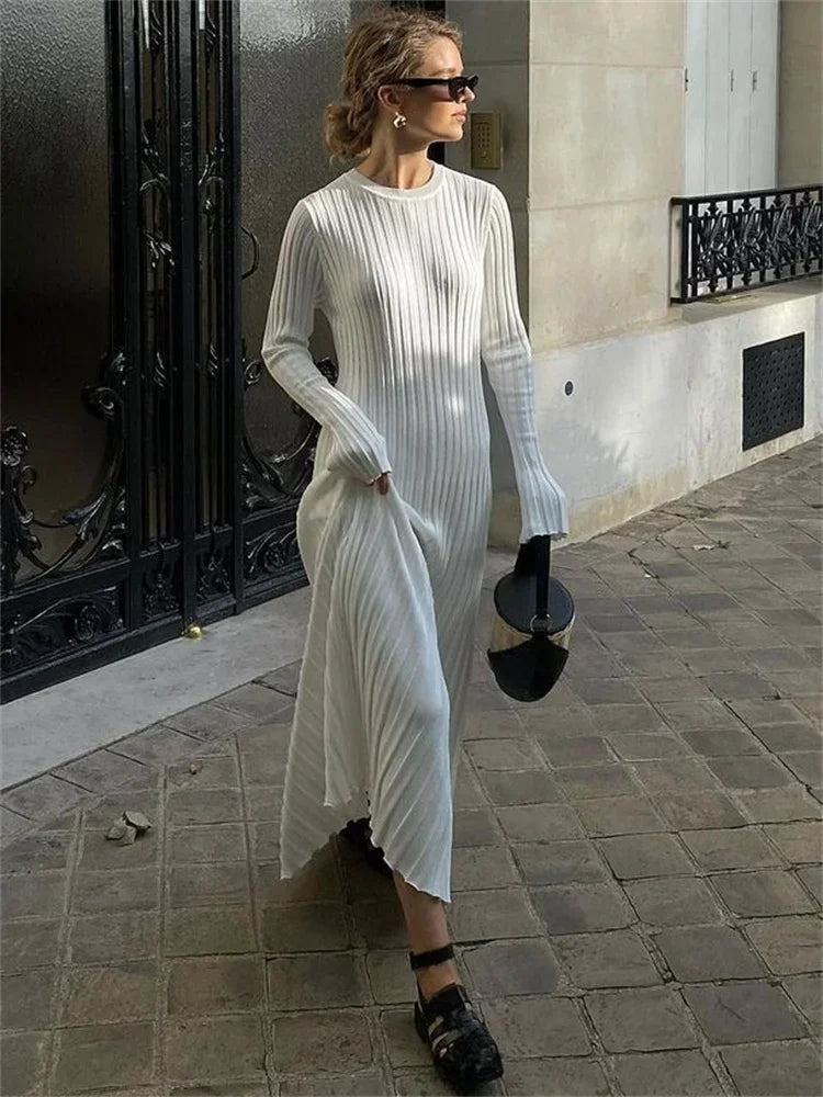 Women's Lace-Up Knit Maxi Dress 2026, High-Waist Long Sleeve Bandage