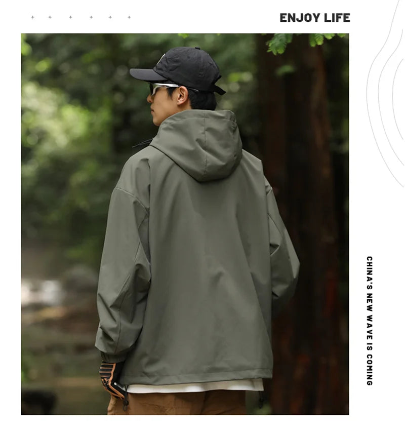 2024 New Men's Outdoor Hooded Windbreaker Jacket Autumn Waterproof Hiking Bomber Jackets Women Trekking Softshell Coats