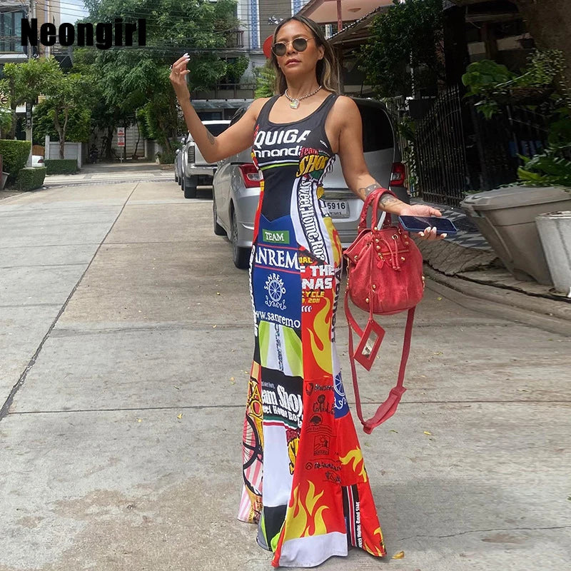 Women's Sleeveless Letter Print Trumpet Tank Dress