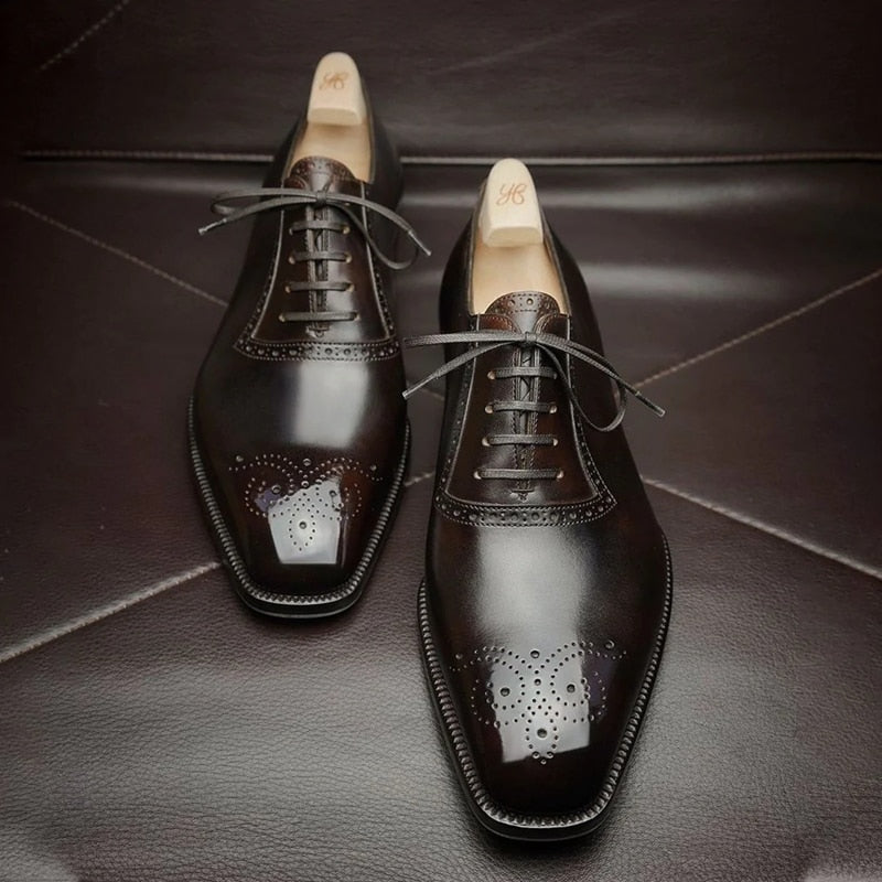 Oksfordice za muškarce, smeđe i crne poslovne cipele na vezanje od PU-materijala, uredske brogue cipele, elegantne muške cipele