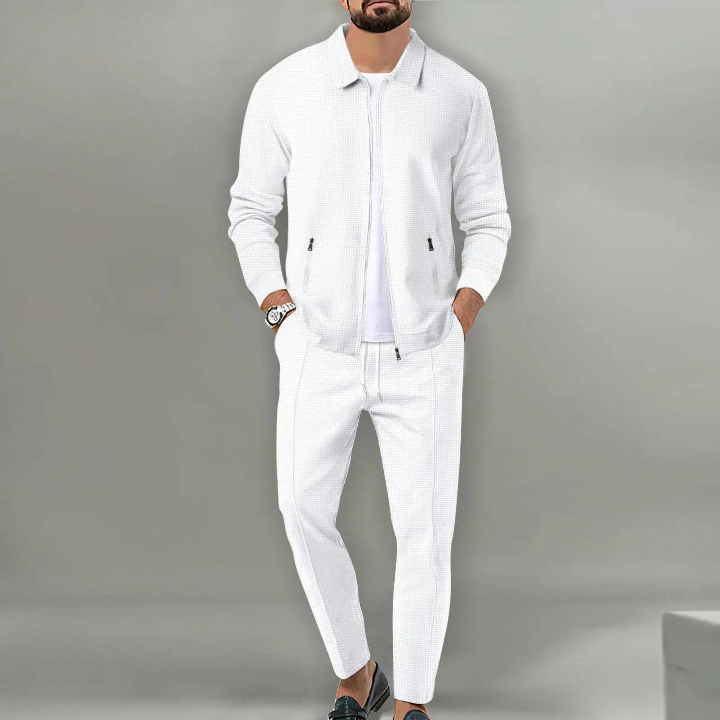 Das neue zweiteilige Freizeit-Sportset für Herren, Frühling und Herbst 2025, mit beliebter unifarbener Jacke und Hose