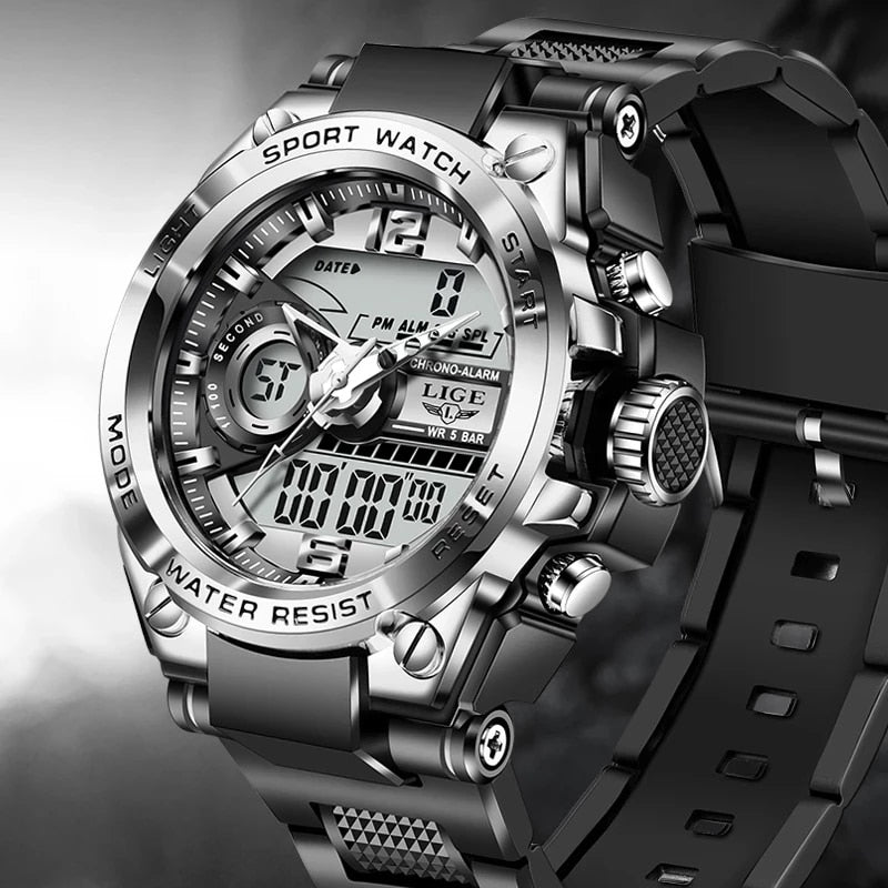 Men's Digital Military LED Quartz Watch, Splash-Resistant