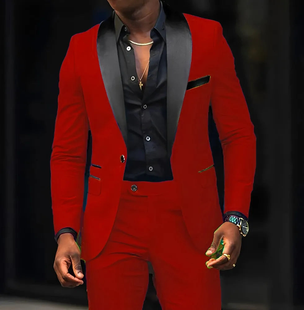 Men's Slim Fit Single-Button Wedding Suit Set