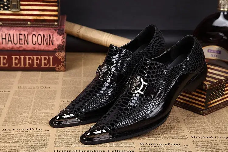 Men's Italian Leather Pointed Metal Rivet Dress Shoes