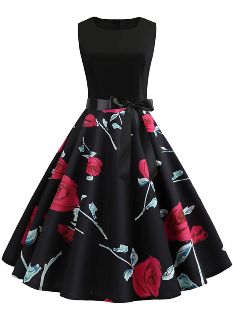 Black White Polka Dot Summer Dress Women Sleeveless Vintage 50s 60s Party Office Dresses