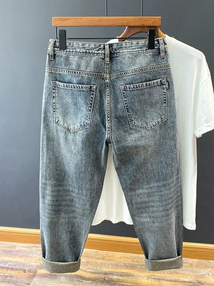 Men's Vintage Ripped Embroidery Baggy Harem Jeans