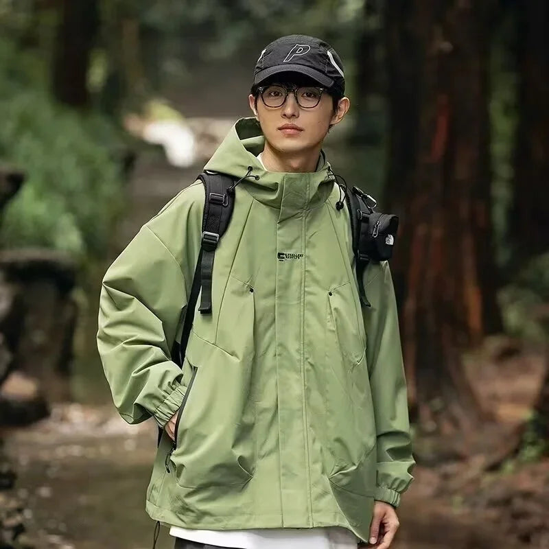 2024 New Men's Outdoor Hooded Windbreaker Jacket Autumn Waterproof Hiking Bomber Jackets Women Trekking Softshell Coats