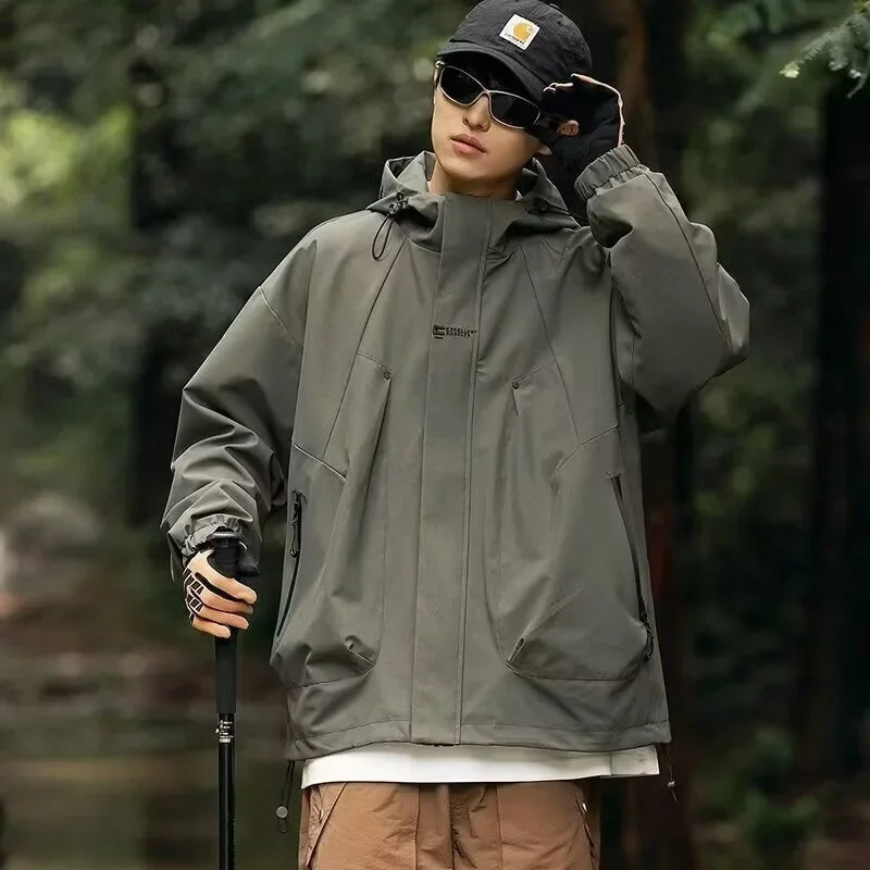 2024 New Men's Outdoor Hooded Windbreaker Jacket Autumn Waterproof Hiking Bomber Jackets Women Trekking Softshell Coats