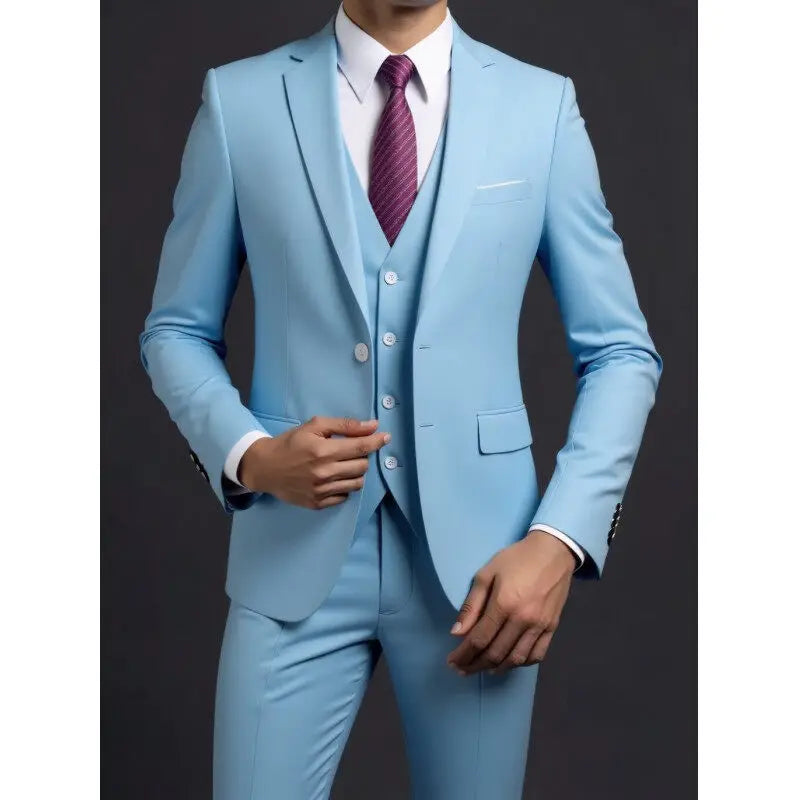 Men's British Solid Three-Piece Gentleman Suit, Business and Wedding