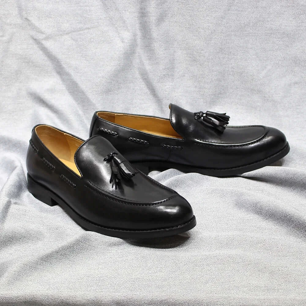 Mocassins pour homme de style italien, à pampilles, en cuir véritable de vache, confortables et faciles à enfiler, chaussures habillées décontractées pour mariage, fête et bureau