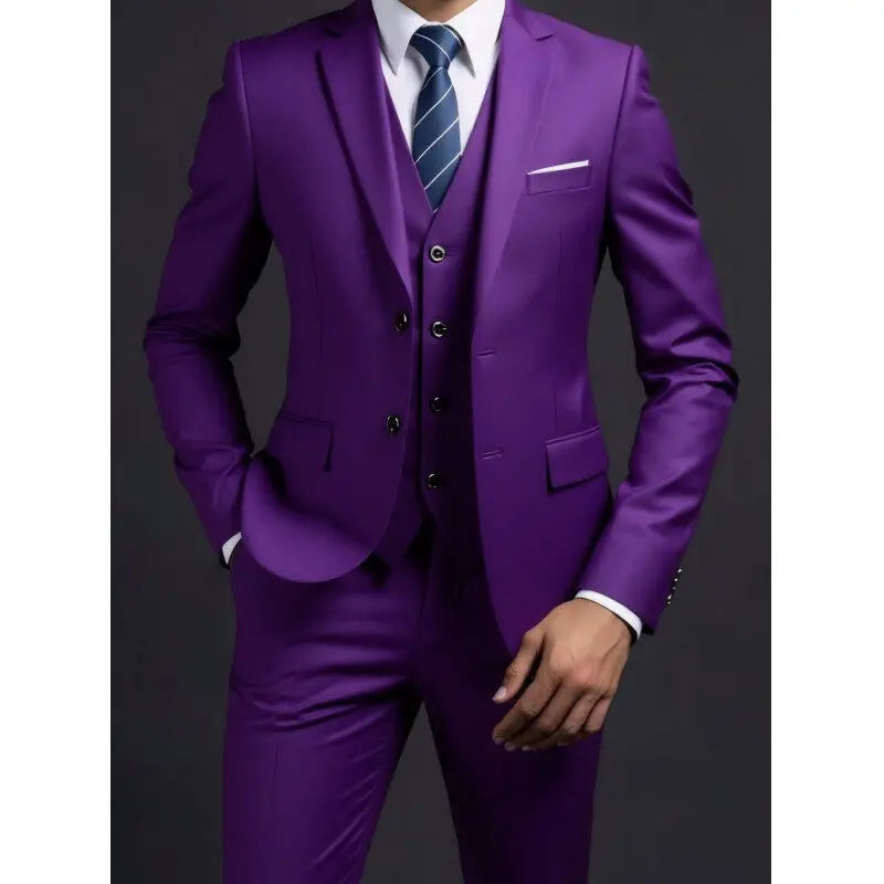 Men's British Solid Three-Piece Gentleman Suit, Business and Wedding