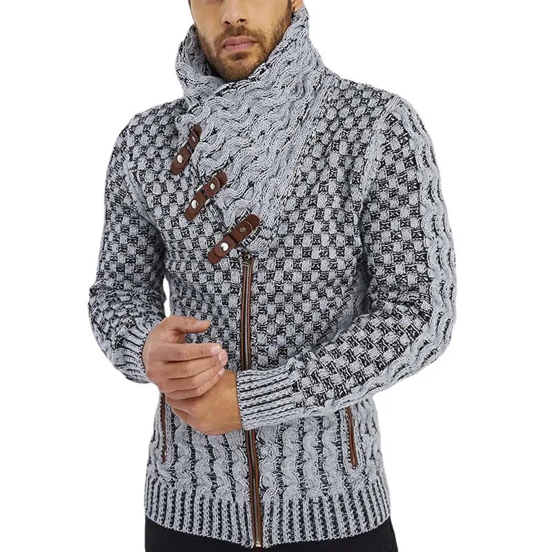 Men's Turtleneck Zip Knit Cardigan Sweater Coat