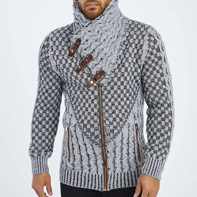 Men's Turtleneck Zip Knit Cardigan Sweater Coat