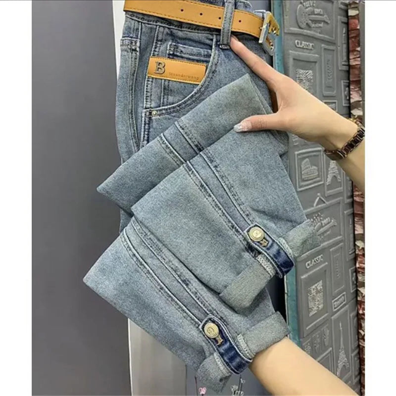Women's High Waist 5XL Straight Cowboy Jeans Trousers