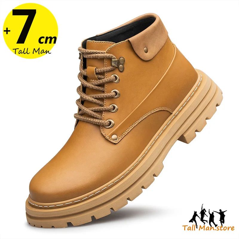 Man Elevator Oxford Chunky Shoes Men Chelsea Boots Leather Ankle Sneakers Plus Size 37-48