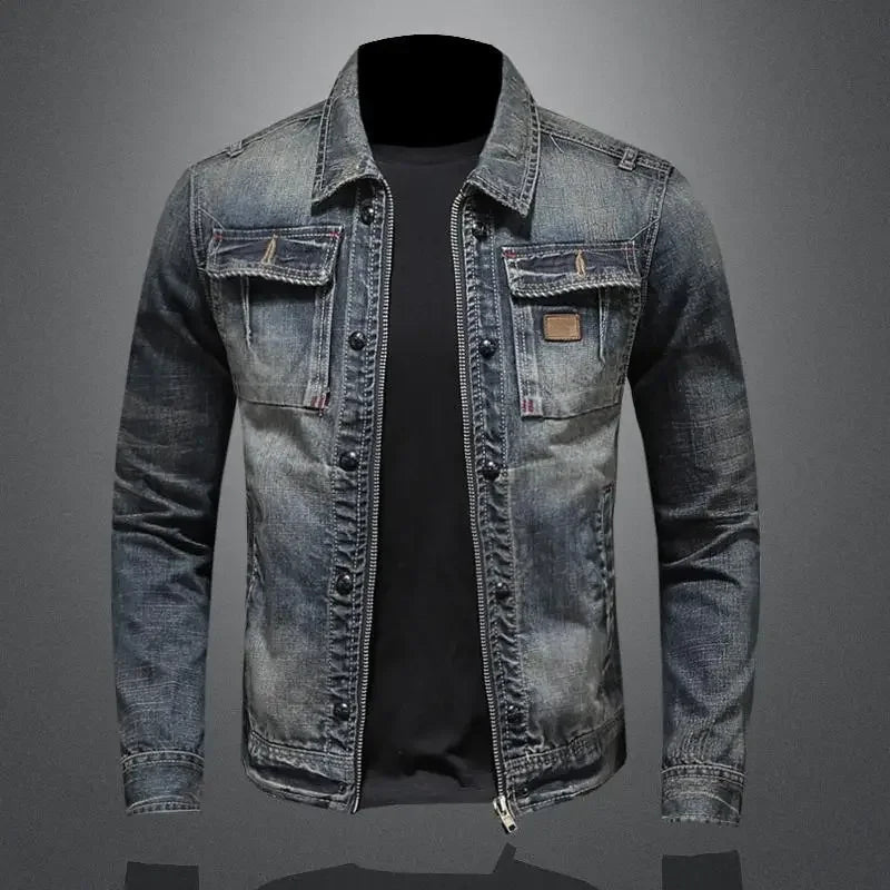 Men's Retro Denim Lapel Windproof Riding Casual Jacket