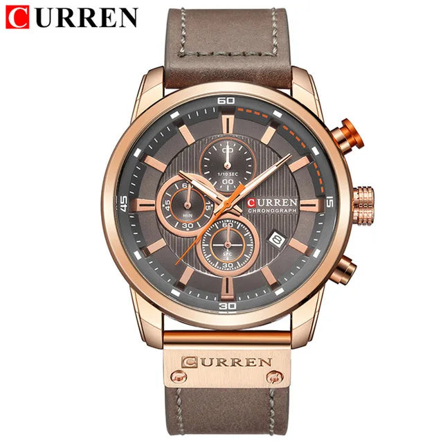 Men's Quartz Chronograph Leather Military Sport Watch