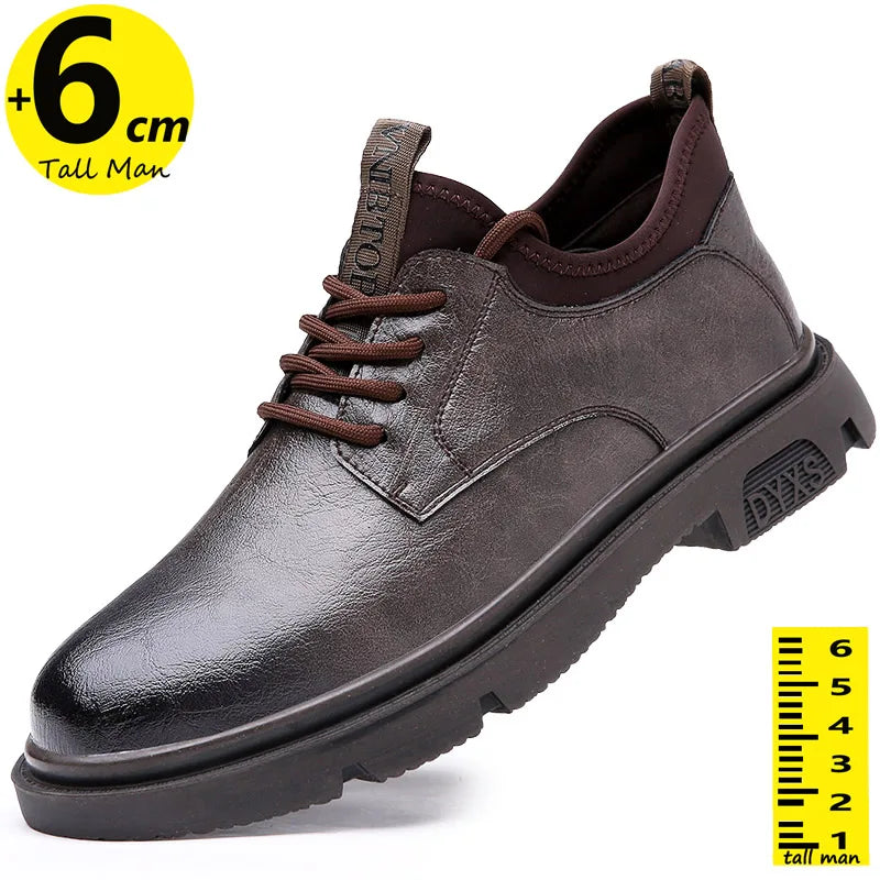 Business Men Oxford Leather Elevator Shoes Lift Sole Man Height Increase Insole 6CM Office Daily Life British