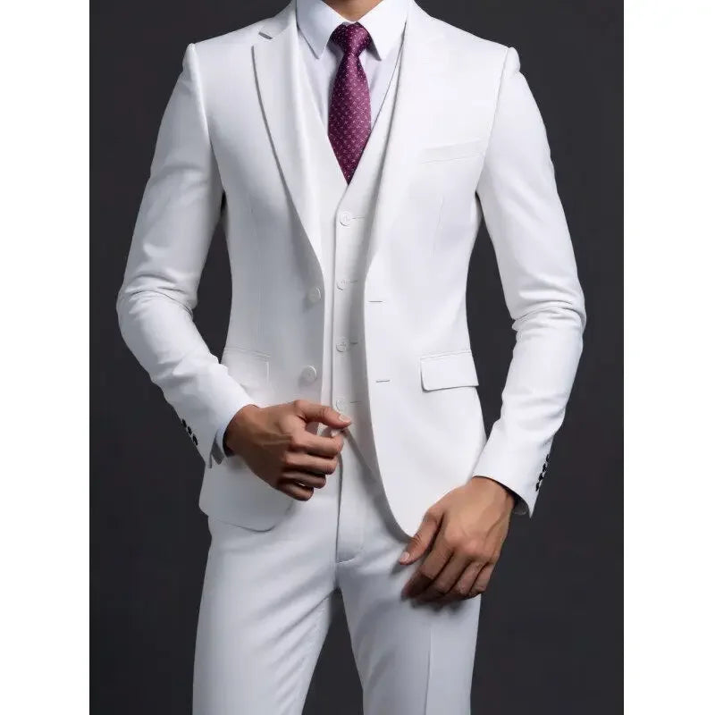 Men's British Solid Three-Piece Gentleman Suit, Business and Wedding