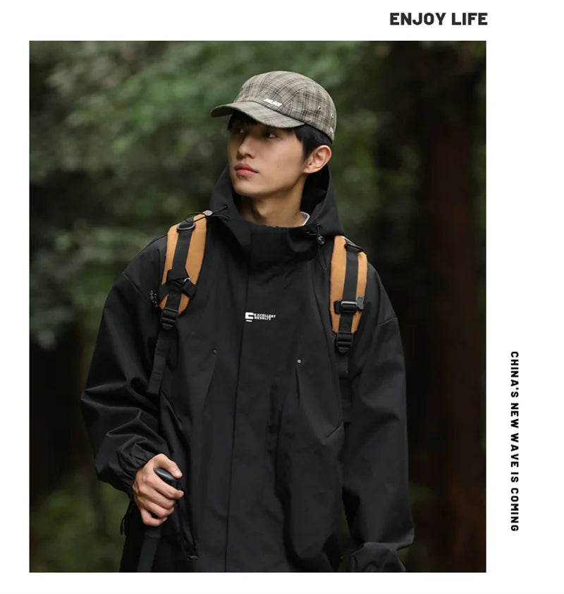 2024 New Men's Outdoor Hooded Windbreaker Jacket Autumn Waterproof Hiking Bomber Jackets Women Trekking Softshell Coats