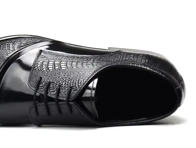 Men's Pointed-Toe Crocodile-Embossed Leather Lace-Up Wedding Shoes