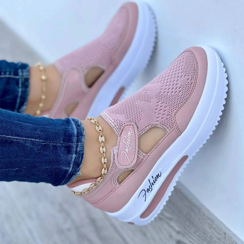 Women's Red Canvas Platform Hollow-Out Tennis Sneakers