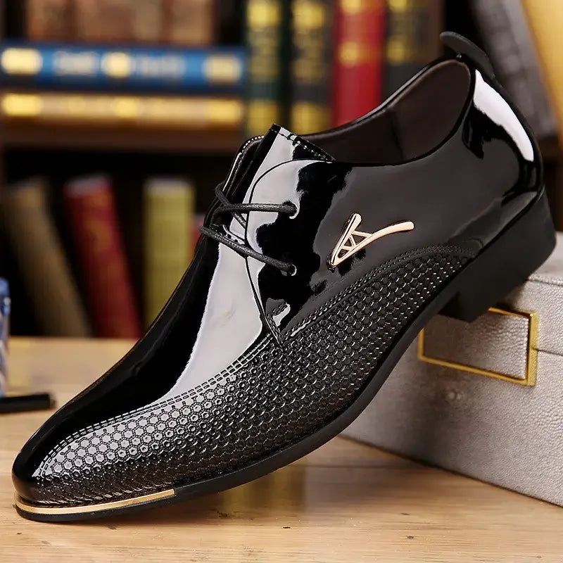 Men's Pointed Toe Shiny Leather Formal Dress Shoes