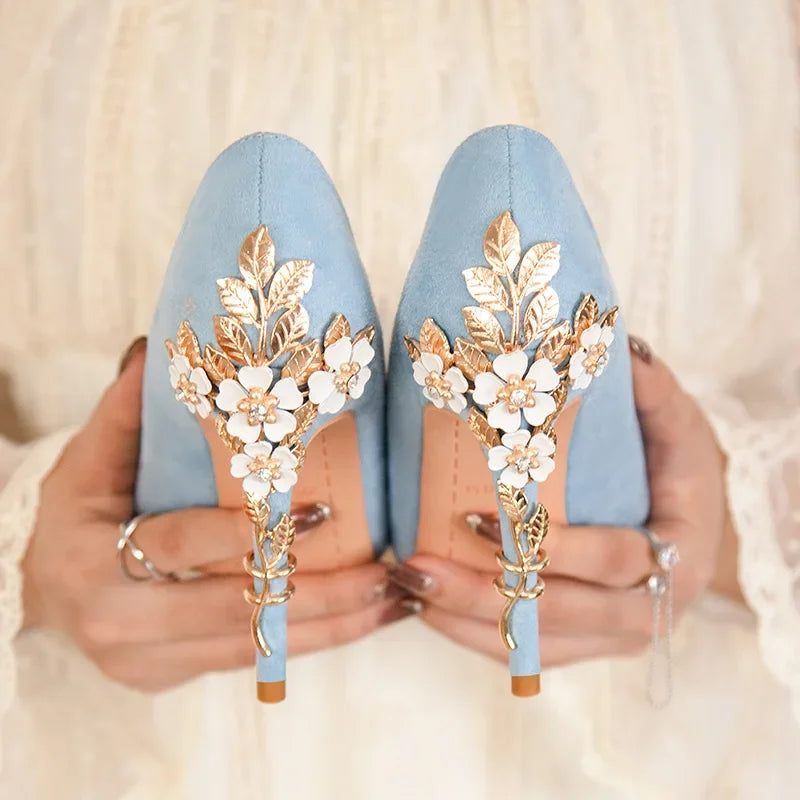 Women's Metal Flower Pointed High Heel Banquet Heels