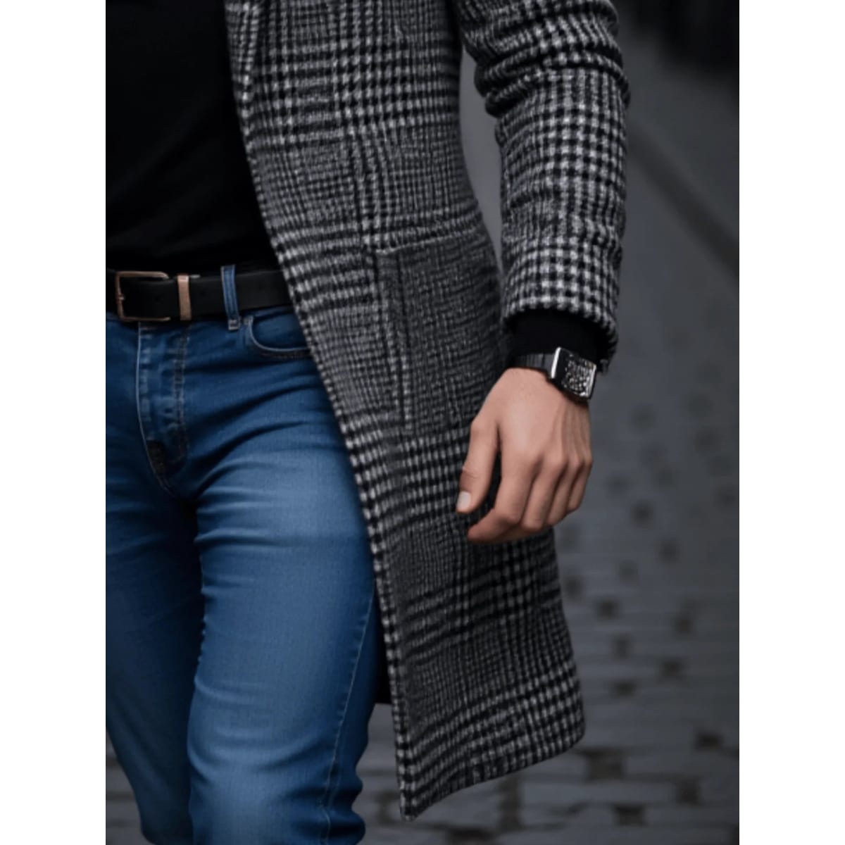 New Arrival Men's Outdoor Thickened Warm Trench Coat Houndstooth Autumn Winter Windproof with Inner Lining Overcoat Trench Coat