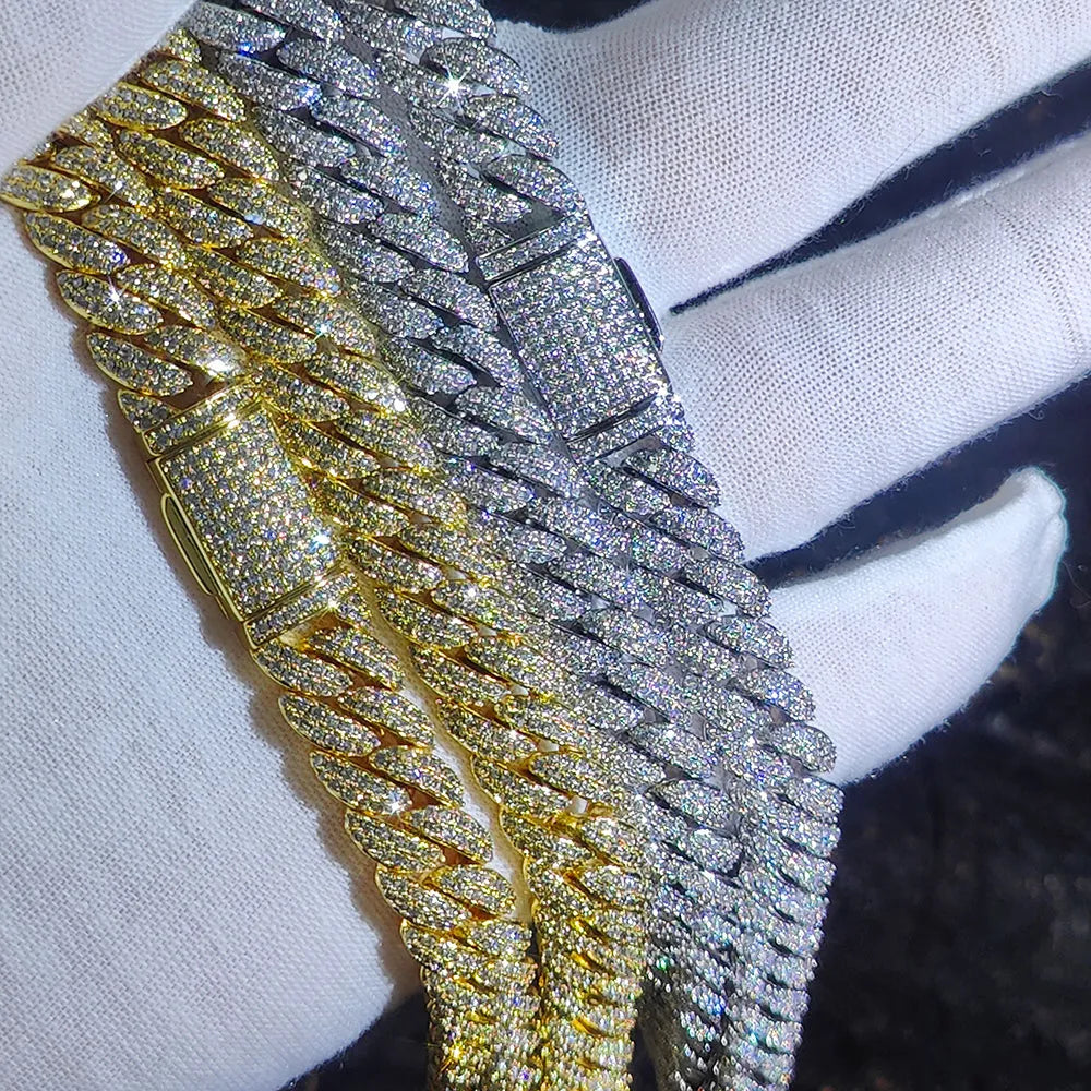 10mm CZ Stein Cuban Link Kette Silber Vergoldet Iced Out Miami Cuban Halskette für Herren und Damen