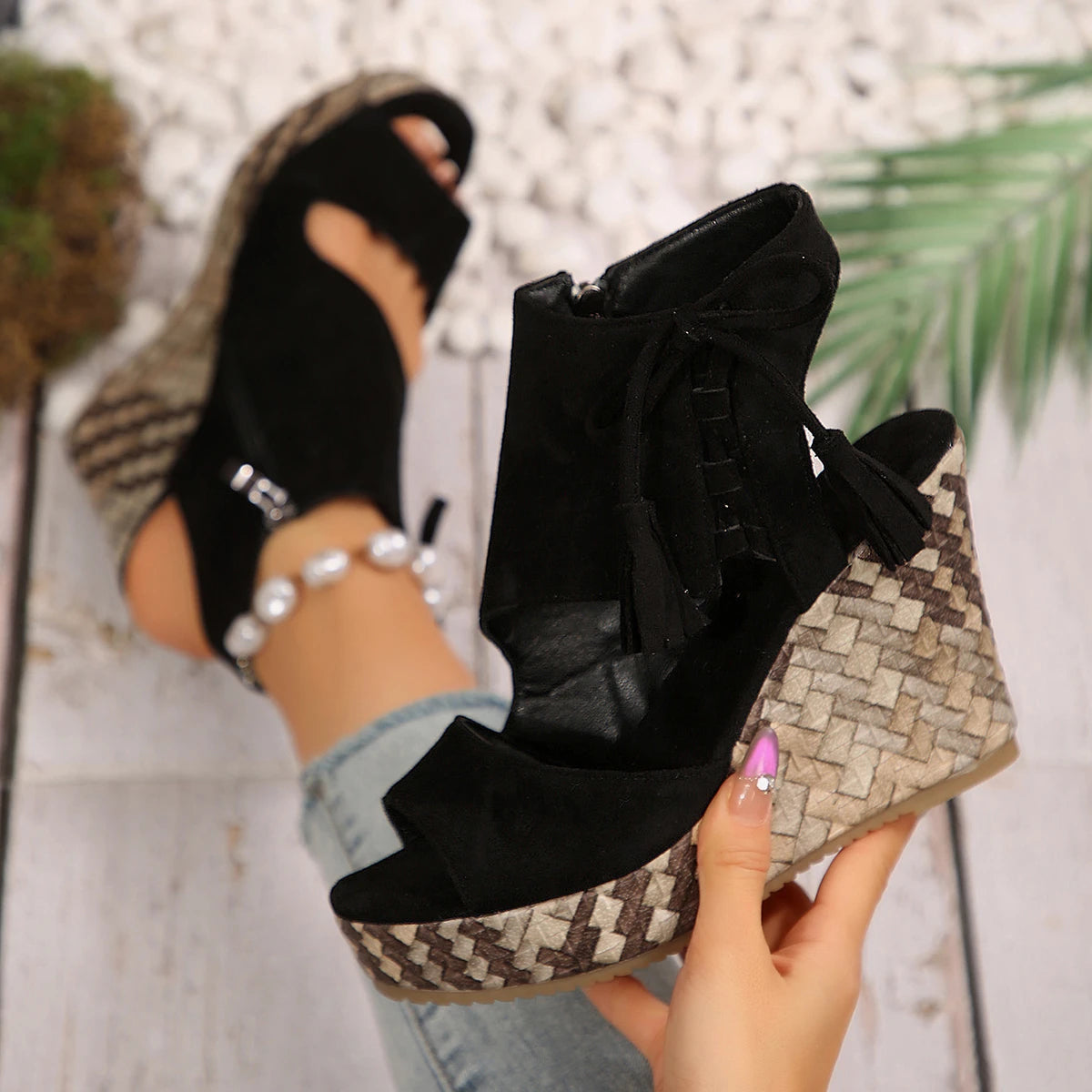 Women's Suede Wedge Platform Sandals, Bohemian Summer Comfort