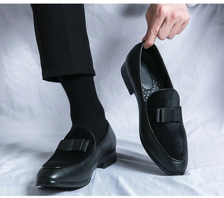 Men's Classic Leather Bow Formal Wedding Office Loafers