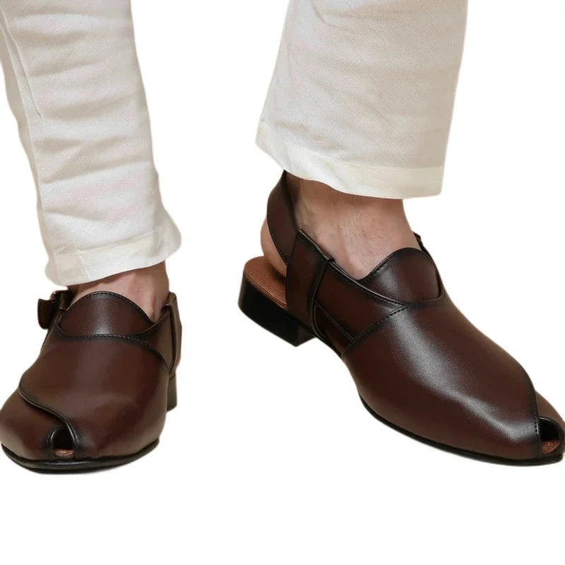 Men's Brown Buckle Strap Dress Sandals