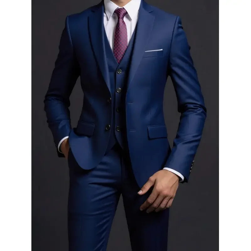 Men's British Solid Three-Piece Gentleman Suit, Business and Wedding