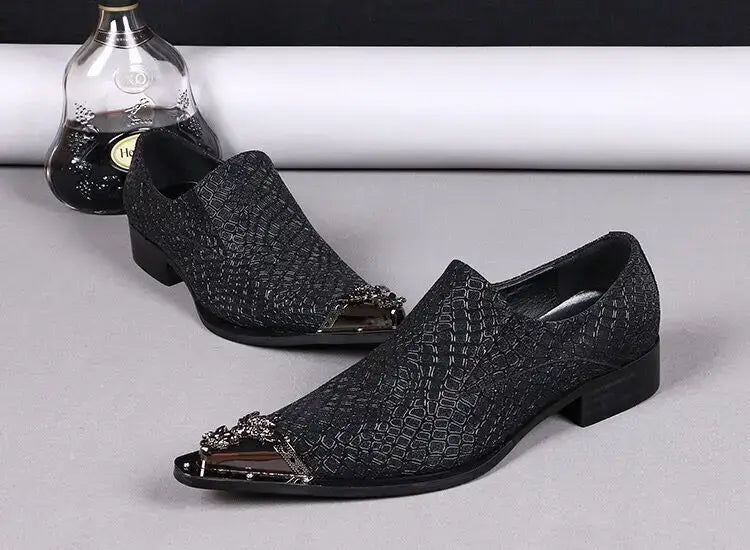 Men's Red Pointed Toe Crystal Leather Dress Shoes