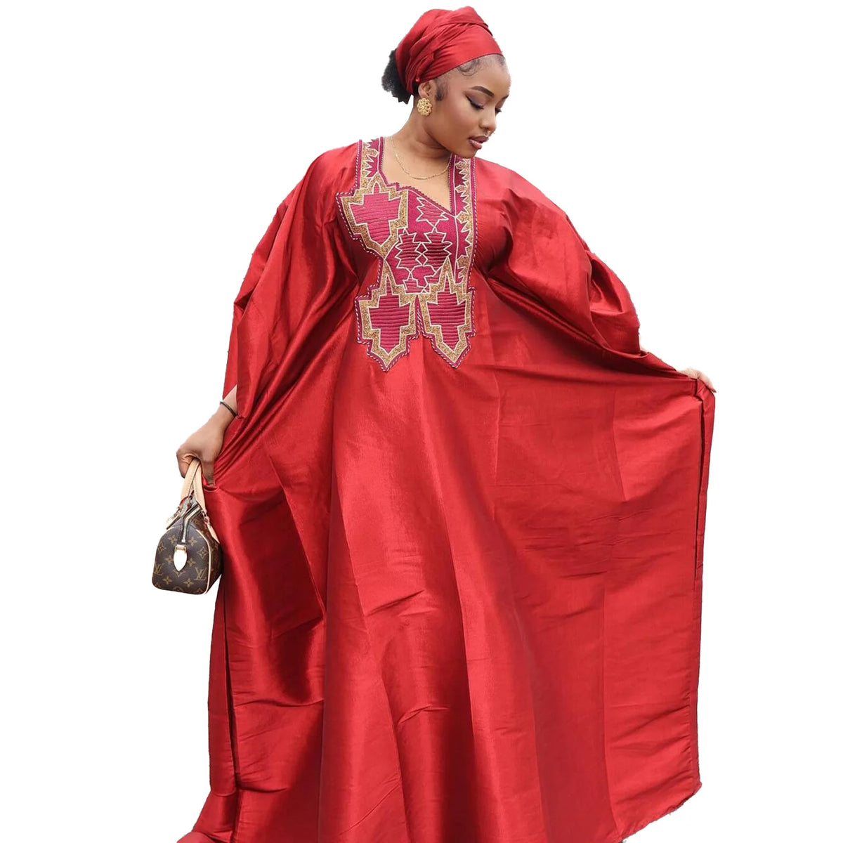 Women's brown embroidered African abaya party dress