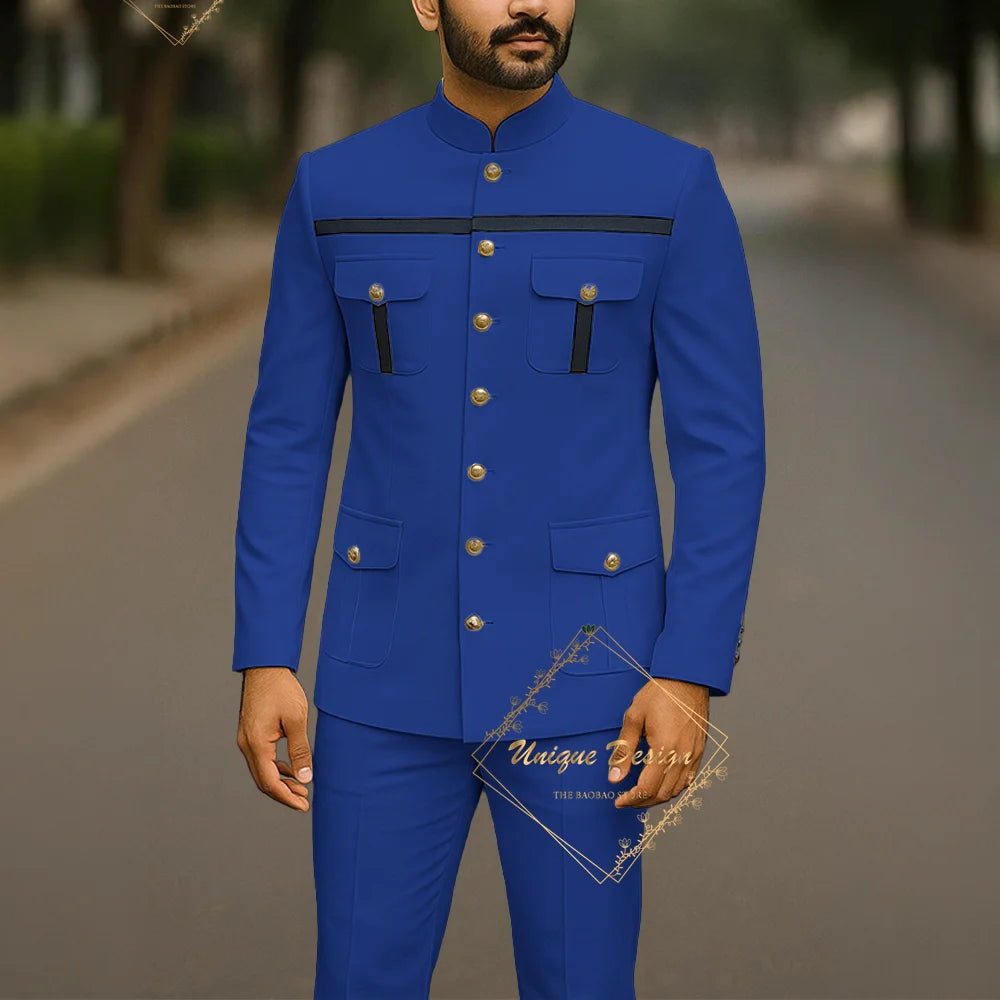 Men's Ivory Formal Safari 2-Piece Wedding Jacket Pants Set