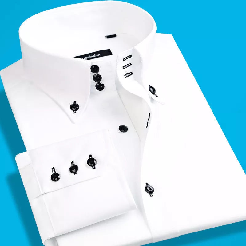 Men's Korean Slim Fit Long Sleeve Button-Down Dress Shirt