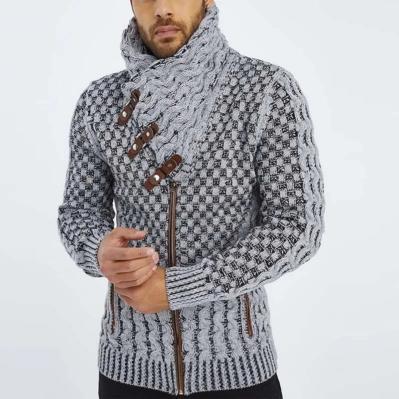 Men's Turtleneck Zip Knit Cardigan Sweater Coat