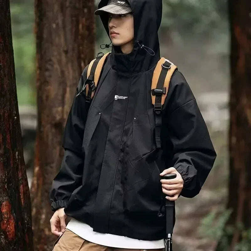 2024 New Men's Outdoor Hooded Windbreaker Jacket Autumn Waterproof Hiking Bomber Jackets Women Trekking Softshell Coats