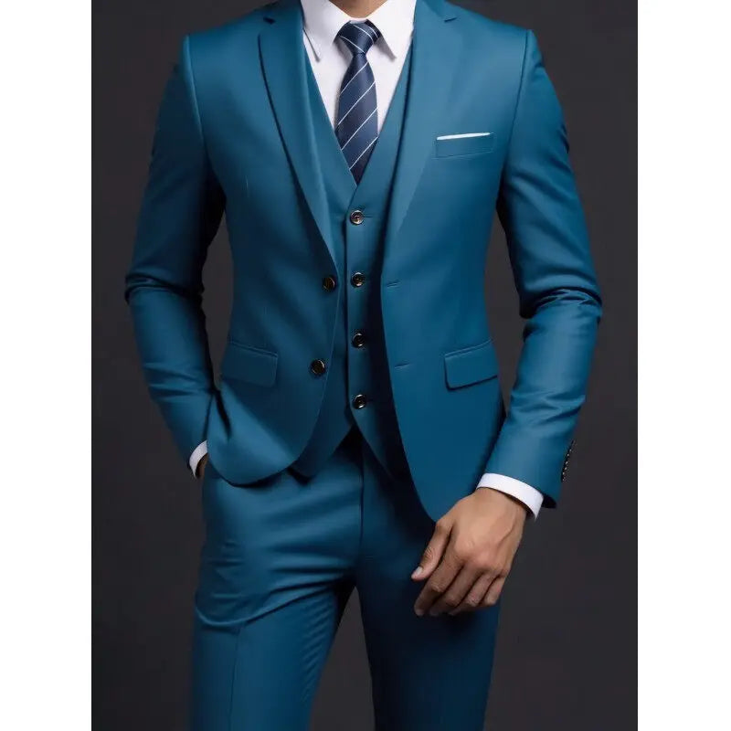 Men's British Solid Three-Piece Gentleman Suit, Business and Wedding