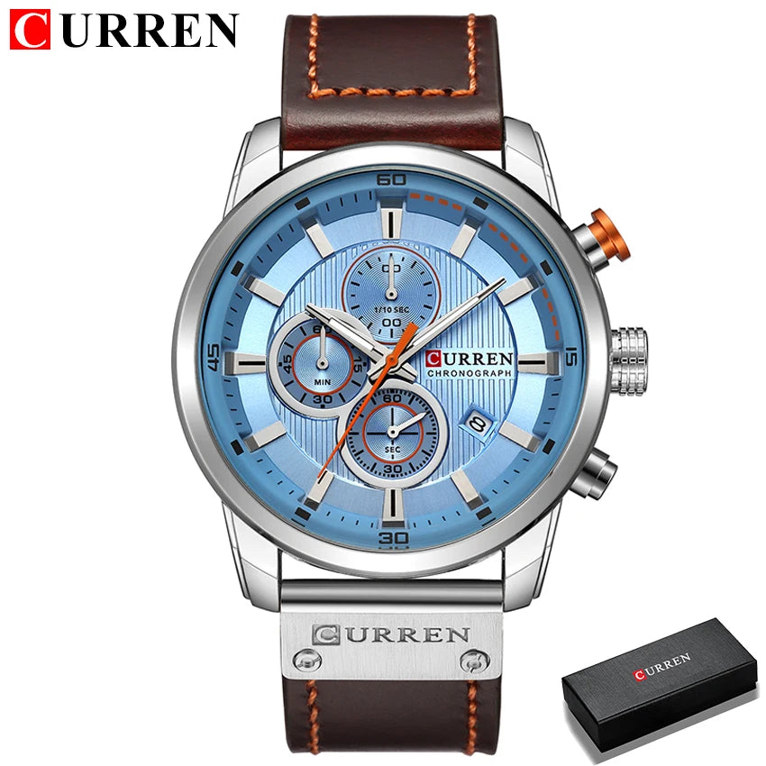 Men's Quartz Chronograph Leather Military Sport Watch