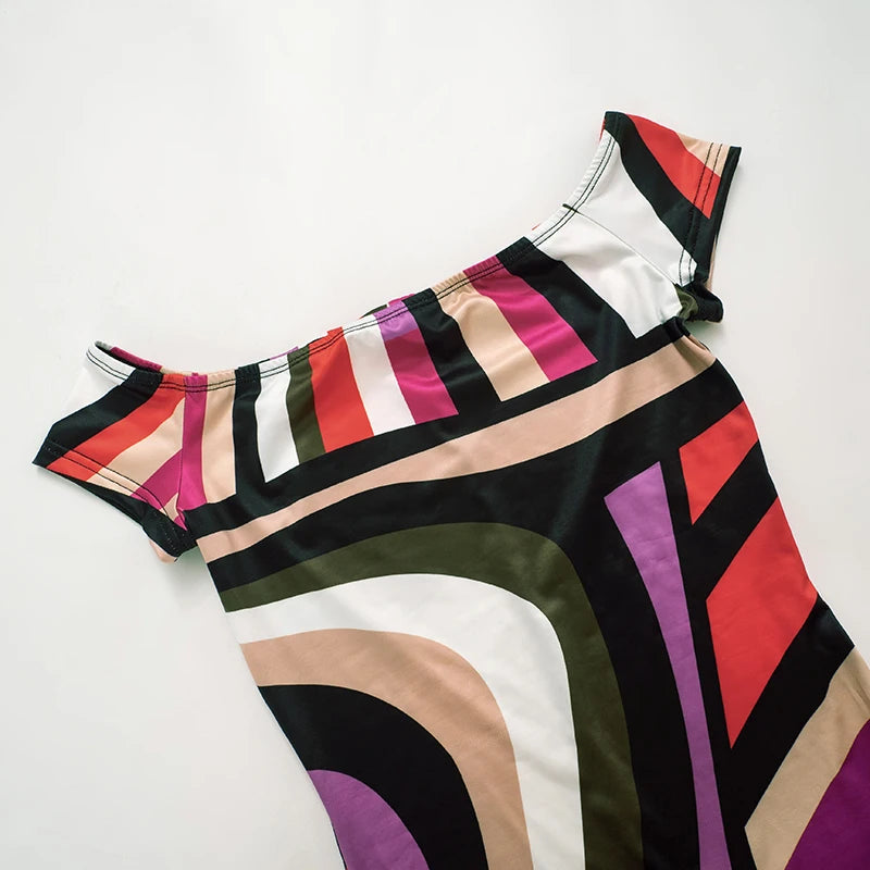 CUTENOVA Colorful Striped Print Playsuits Women Sexy Off Shoulder Short Sleeve Slim One Piece Overalls 2024 Summer Y2K Streetwea