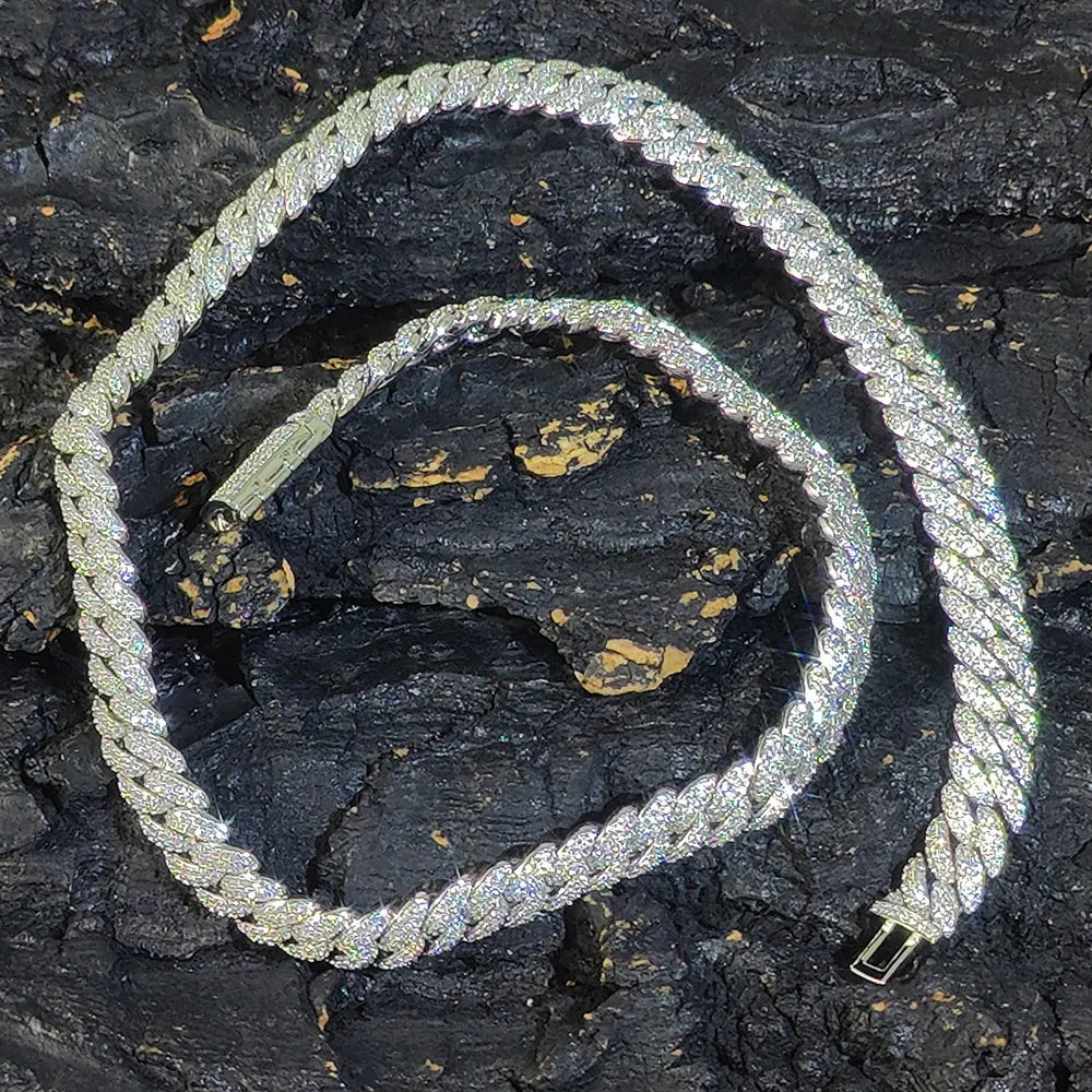 10mm CZ Stein Cuban Link Kette Silber Vergoldet Iced Out Miami Cuban Halskette für Herren und Damen