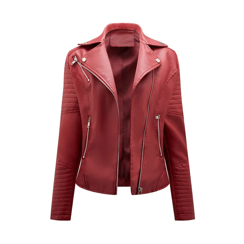 Women's Faux Leather Zipper Biker Jacket