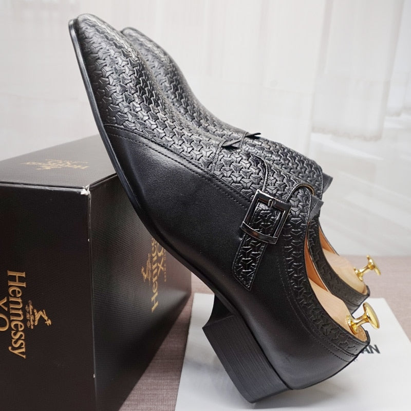 Luxury Men Loafers Shoes Fashion Prints Genuine Leather Monk Strap Men Dress Casual Shoes Black Brown Wedding Office Men's Shoes